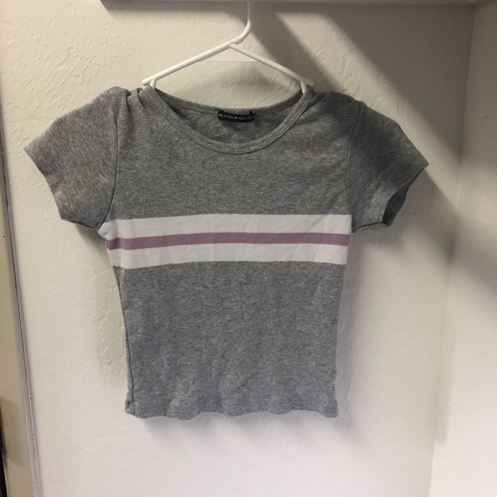 Never Worn Gray, Pink, & White Striped Brandy Tee